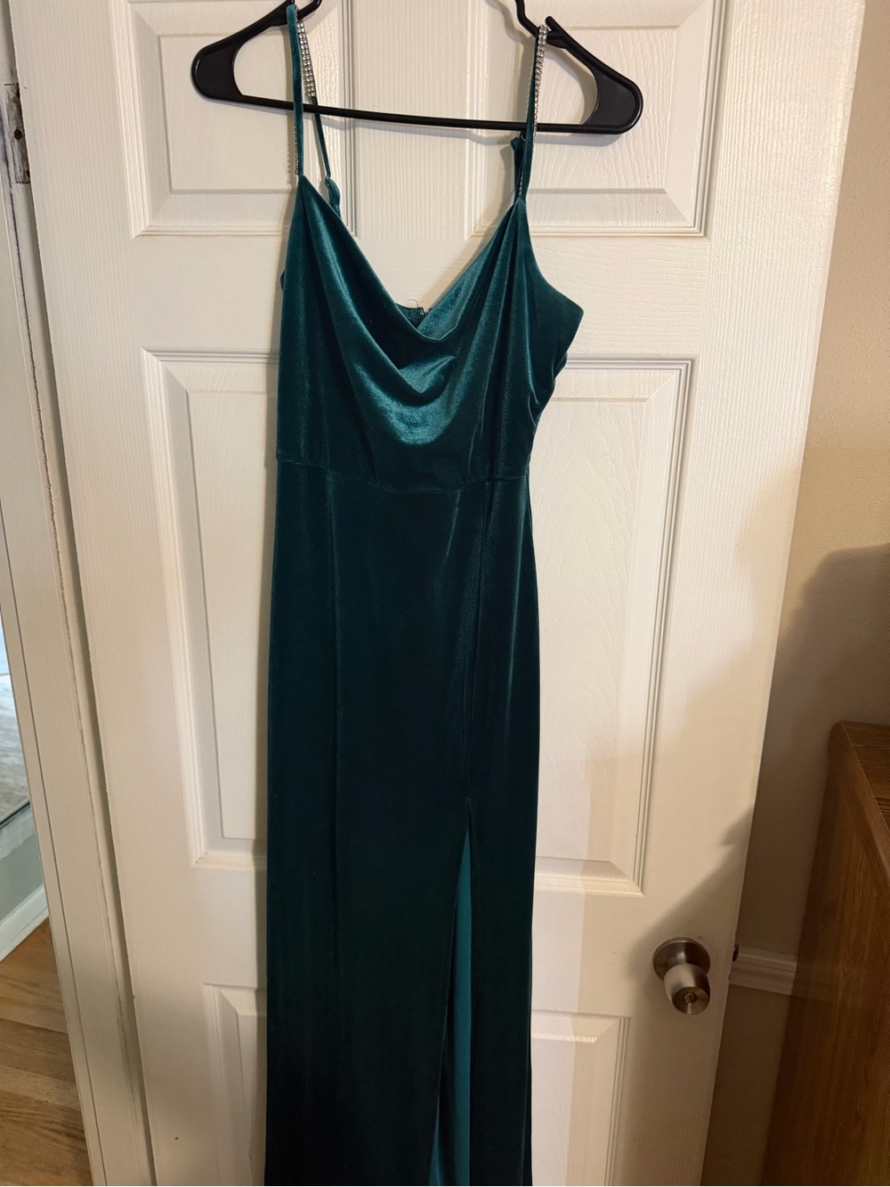 Teal Cowl Neck Velvet Slip Dress -  Elegant Women's Evening Gown